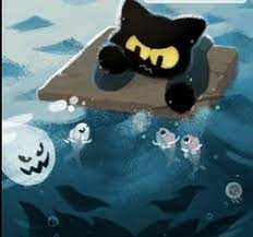 Momo the cat as he fends off ghosts on his magical journey. 