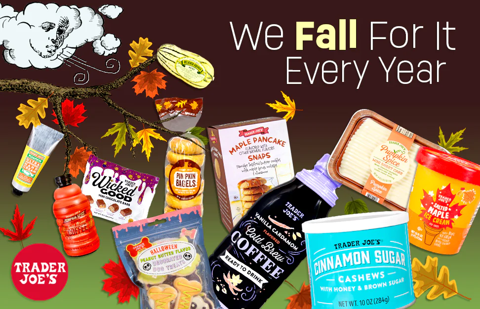 A collage of the many fall items that Trader Joe's sells.