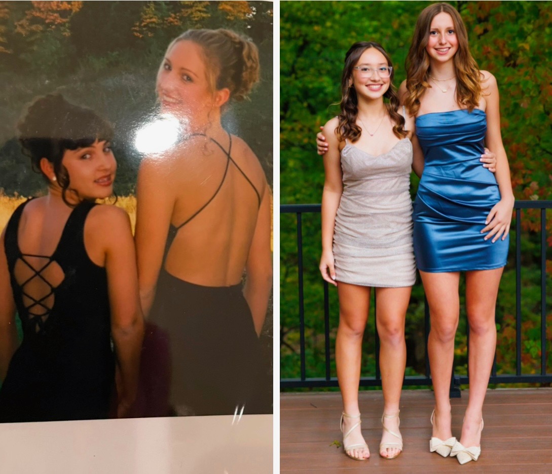 Two sets of best friends' homecoming photographs throughout the years.