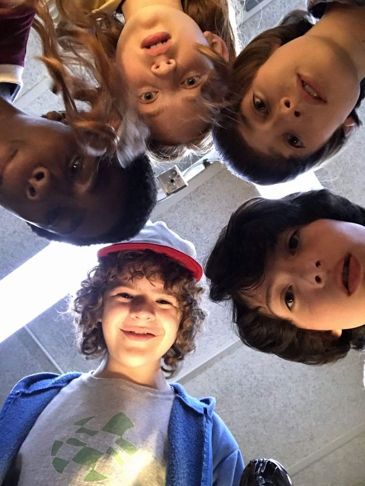 A behind the scenes selfie from the show Stranger Things, one of Netflix's few quality originals.