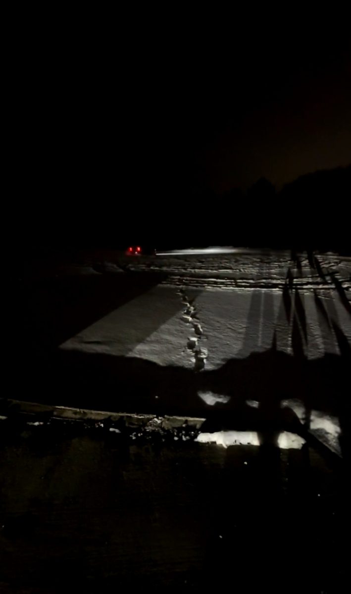 Even in the dark of the night, the two ships lights cut through the abyss. 